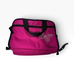 L.L.Bean Classic Kids Insulated Reusable Lunch Bag Pink/Black Butterfly Zip